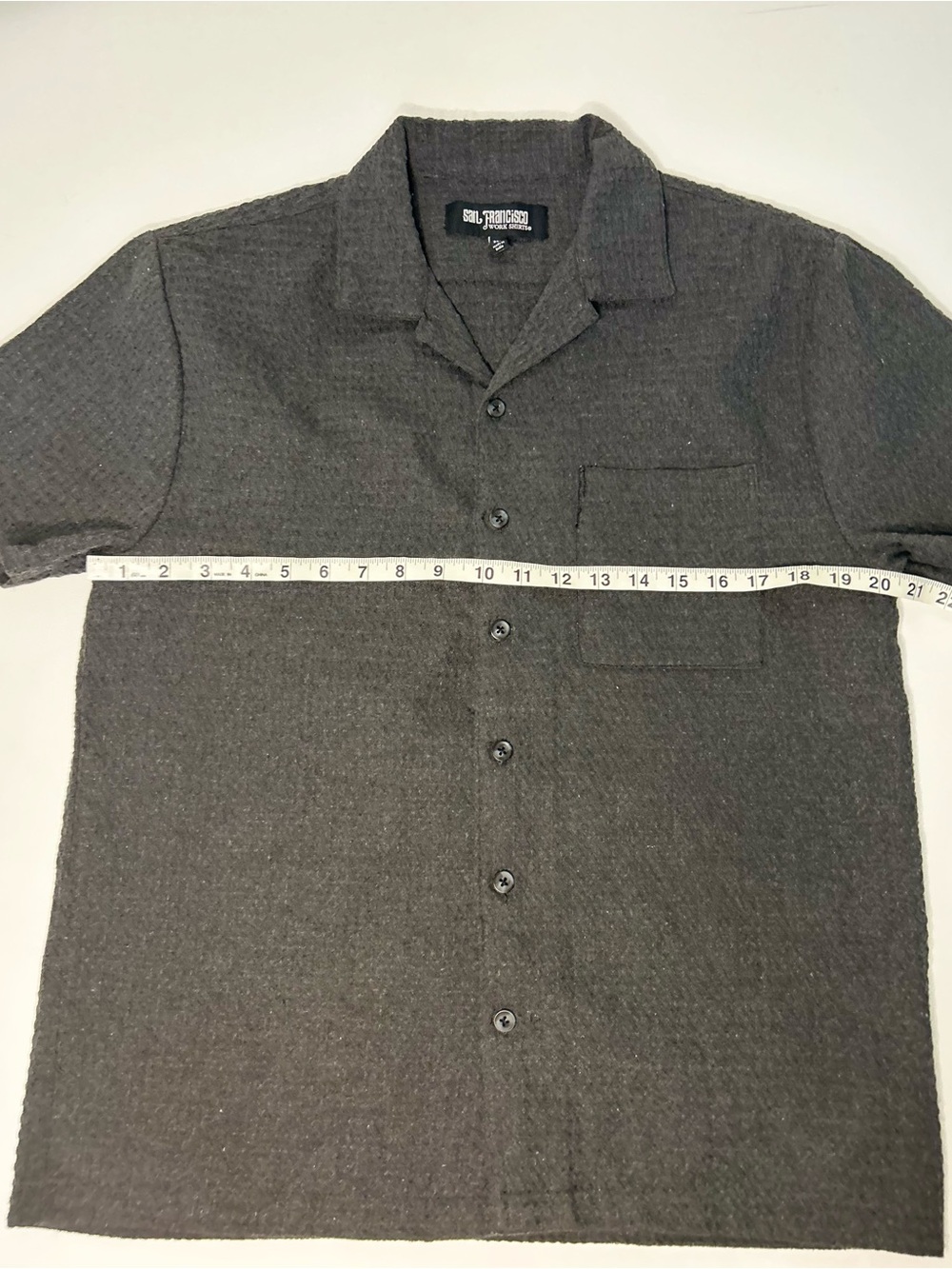 San Francisco Work Shirts Charcoal Grey Textured Woven Eyelet Camp Shirt Medium - Picture 4 of 8